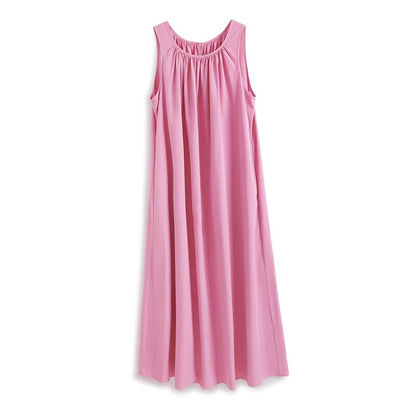 Spring and Summer High-count, High-density Imported Combed Cotton Pleated Shoulder-shredding Sleeveless Dress