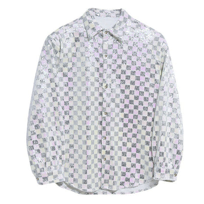 Sequined Plaid Magic Color Long-sleeved Shirt Embroidered Shirt