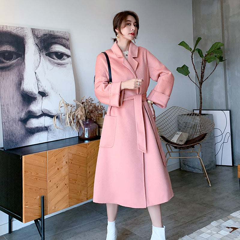 Water ripple double-sided cashmere coat high-end bathrobe wool coat windbreaker for women