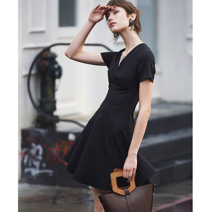 Autumn Dress Women Fashion Sexy Black Flounce Dress Short Sleeve Elegant Celebrity Mini Party Dress