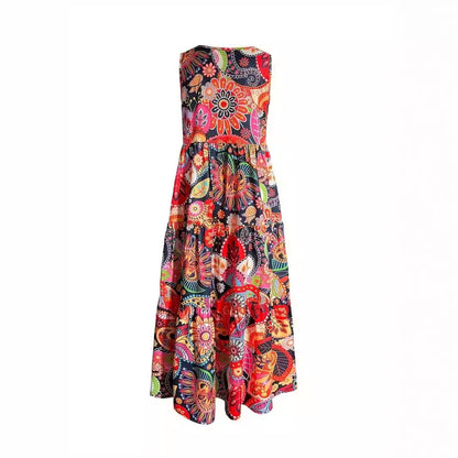 Women's Casual Floral V-neck Vest Large Hem Dress