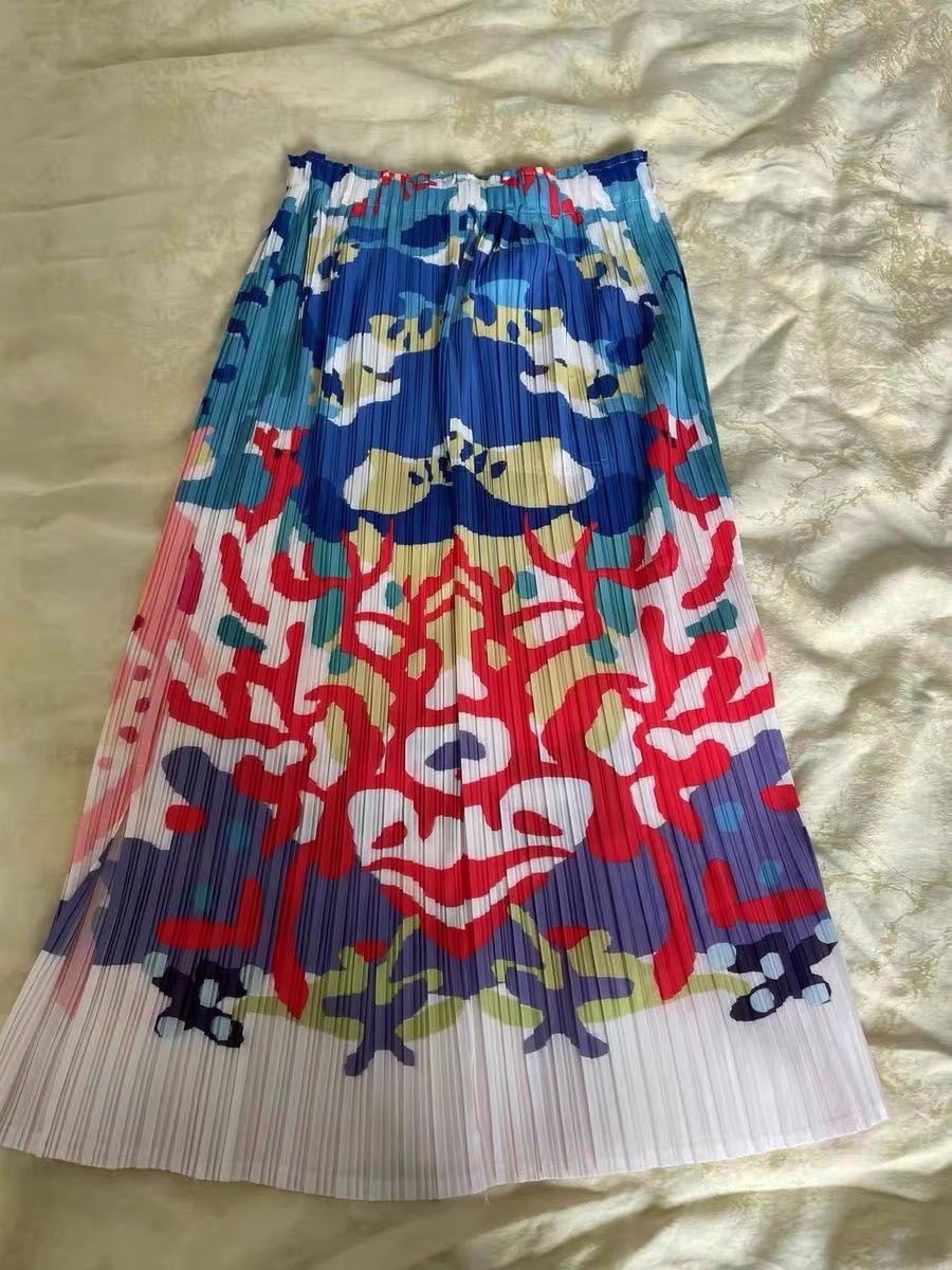 Korean Style Pleated Spring Summer New Fashion Skirts Women's Art Printed Straight Casual Long Skirt