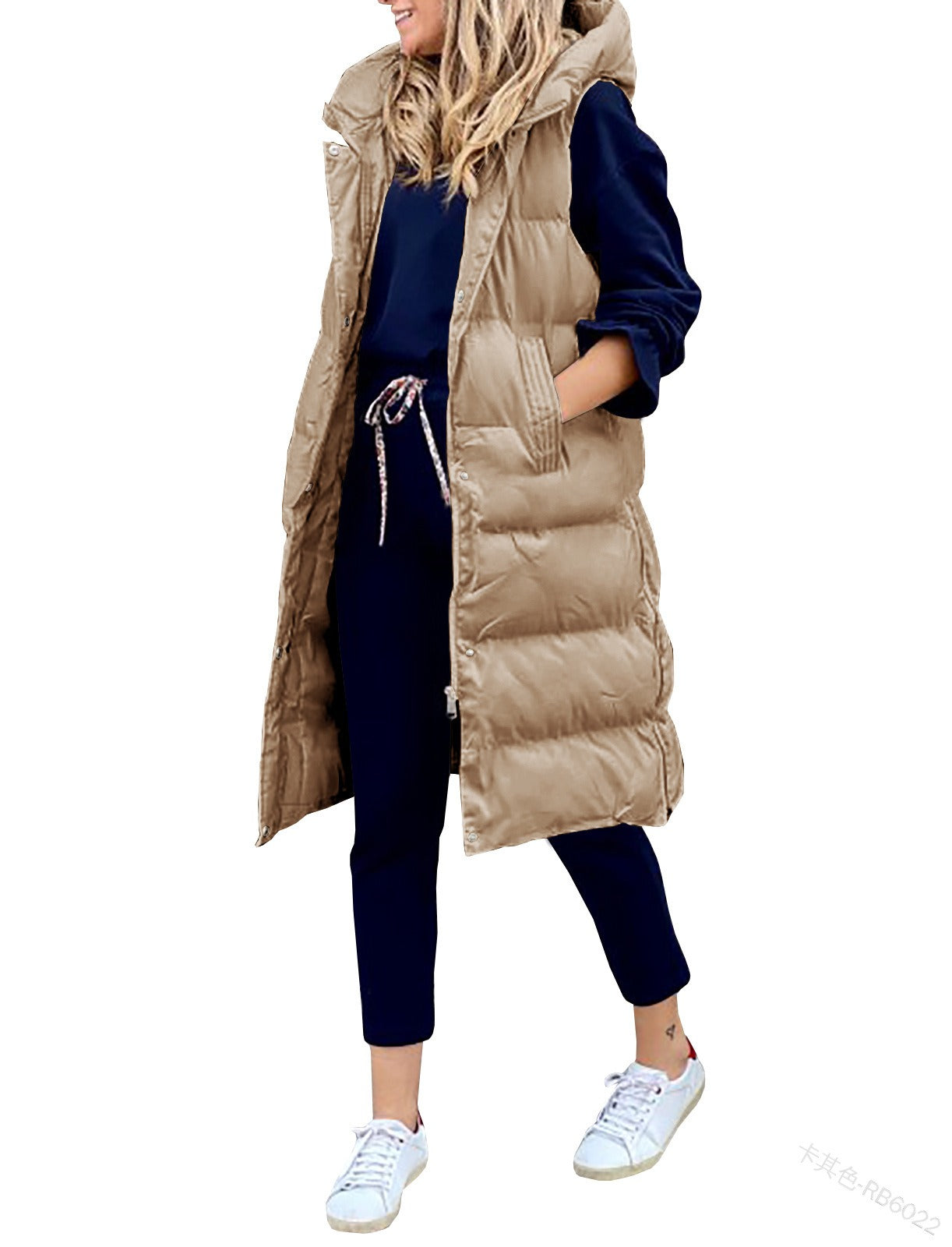 Fashionable single breasted hooded warm cotton jacket for women