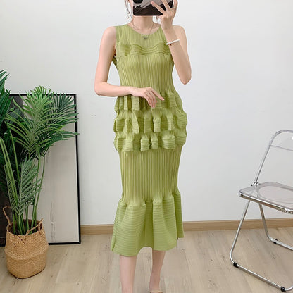 Wrinkled dress hip hugging lantern wave chiffon straight tube sleeveless beach suit skirt