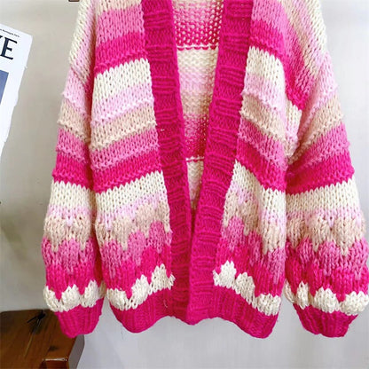 Knitted knit sweater paired with cardigan medium to long loose color blocked top for women in autumn and winter