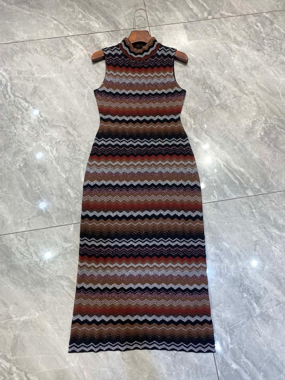 Women's slim fit jacquard sleeveless knitted dress