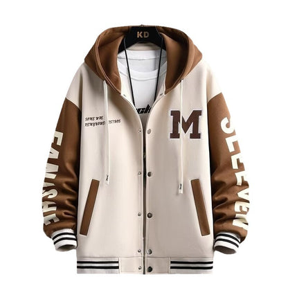 Thick hoodie jacket for boys contrasting colors hooded embroidery heavyweight jacket for teenagers