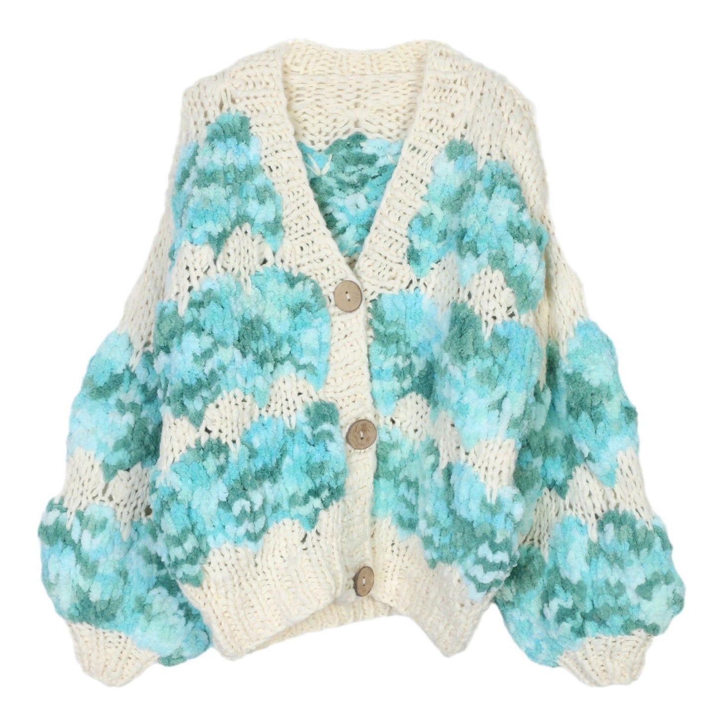 Long sleeved sweater cardigan gradient color V-neck loose sweater knitted cardigan