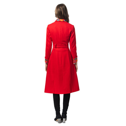 Chinese style retro woolen embroidery elegant ladies' coat slim fit woolen coat