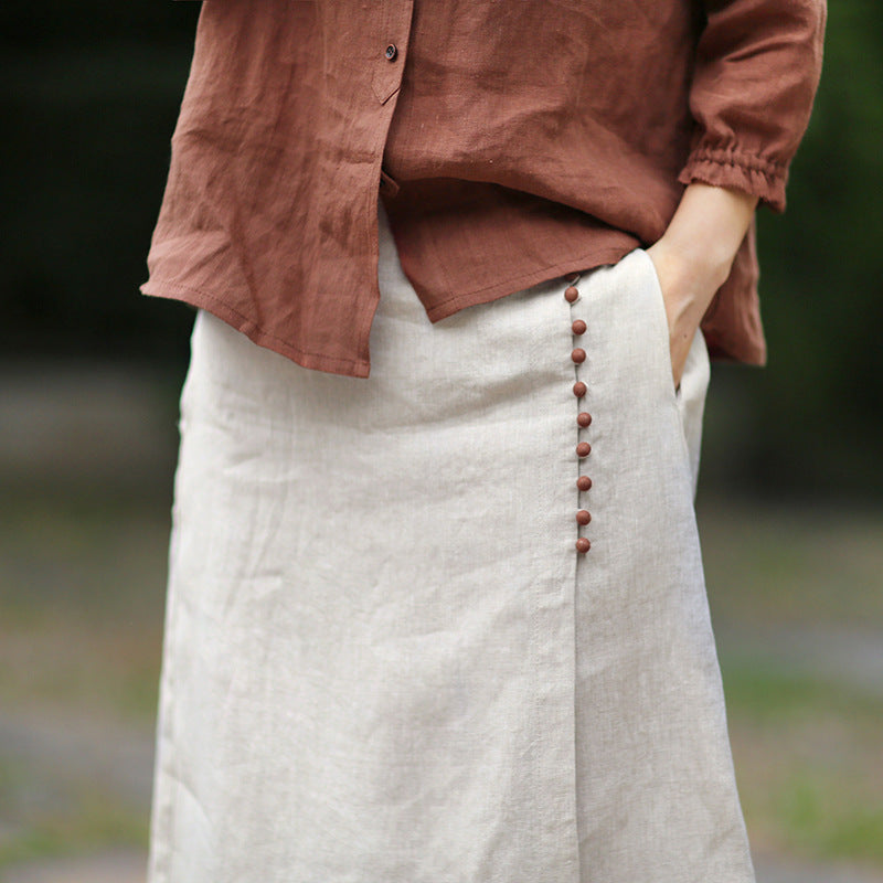 Solid Color Mid-length Raw Jute Color Artistic Irregular Stitching Skirt