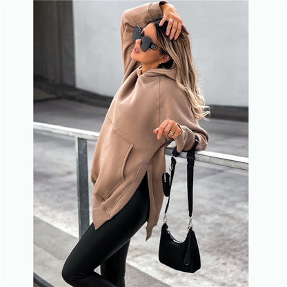 Pocket style slit pullover hoodie