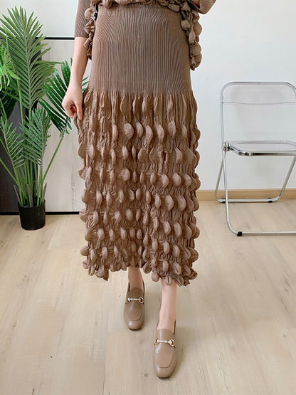 Spring And Summer New Pleated Bubble Suit Fashion Temperament Top Bubble Skirt Two-Piece For Women