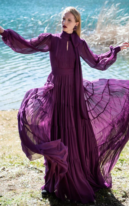 Advanced purple dress long skirt light luxury fashion dress new style