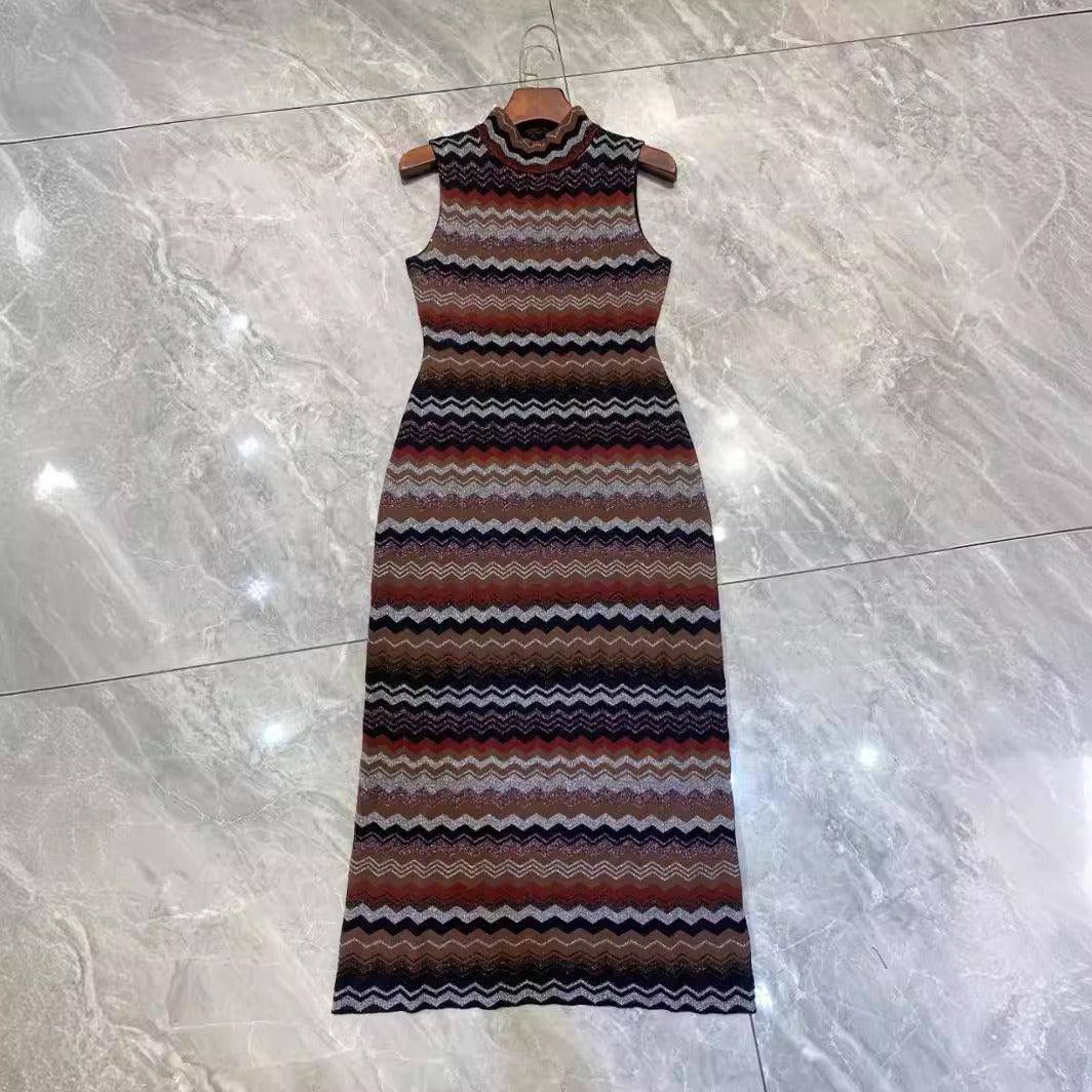 Women's slim fit jacquard sleeveless knitted dress