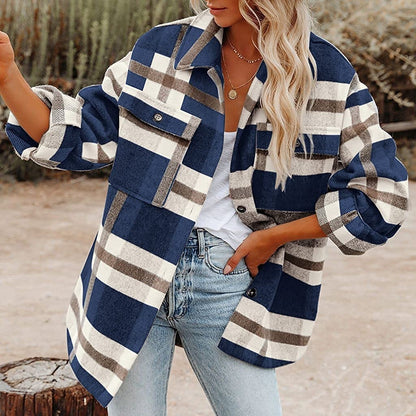 Plaid Button Flannel Woolen Shirt