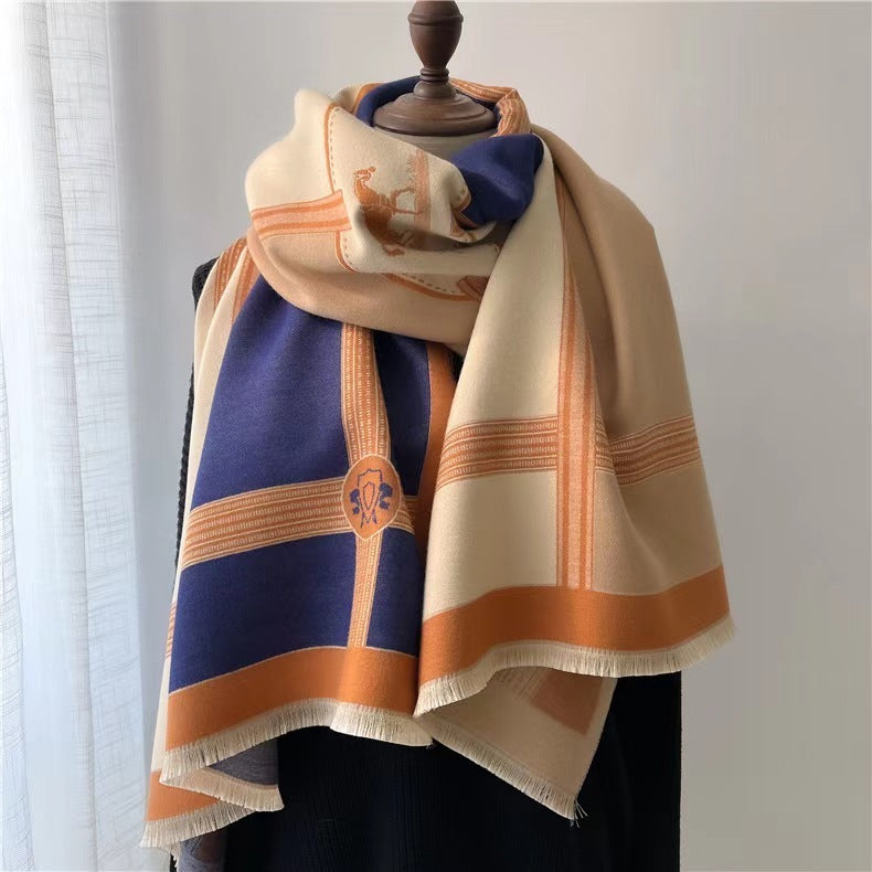 Korean Style Contrast Color Artificial Cashmere Scarf Women's New Winter