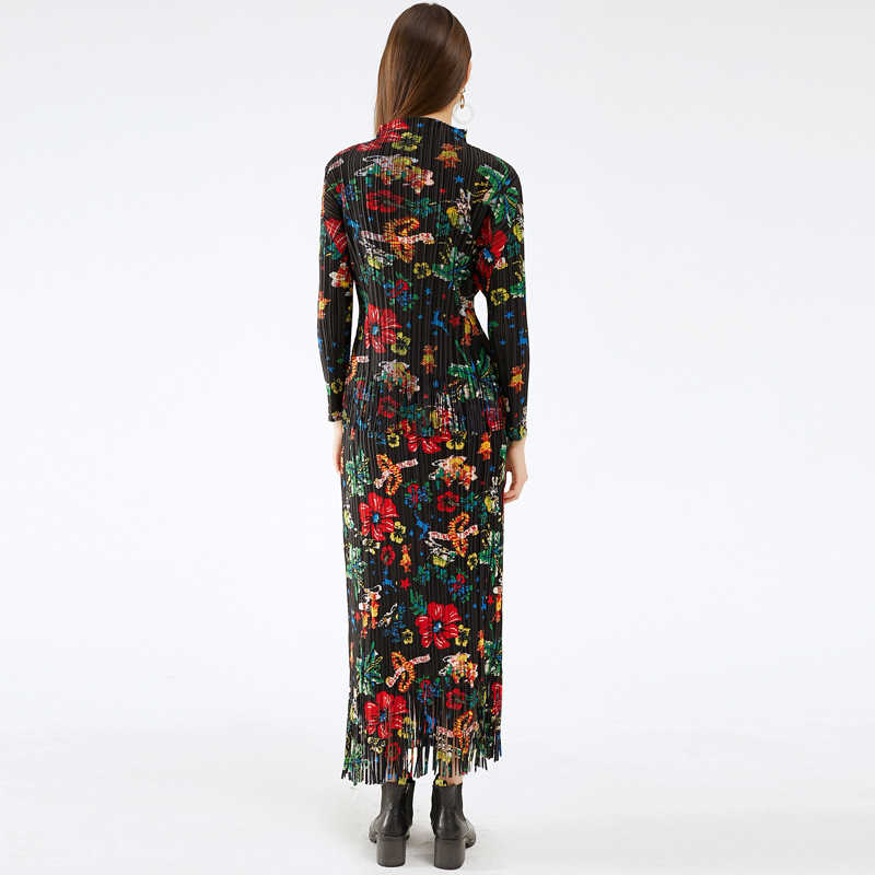 Pleated Suit Woman Indie Folk Floral Print Tassel Stand Collar Top + Pick Hip Long Skirt Slim New Summer Fashion