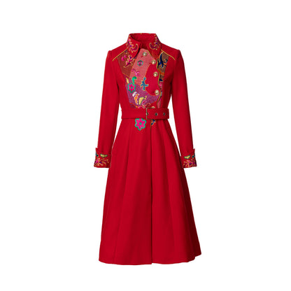 Chinese style retro woolen embroidery elegant ladies' coat slim fit woolen coat