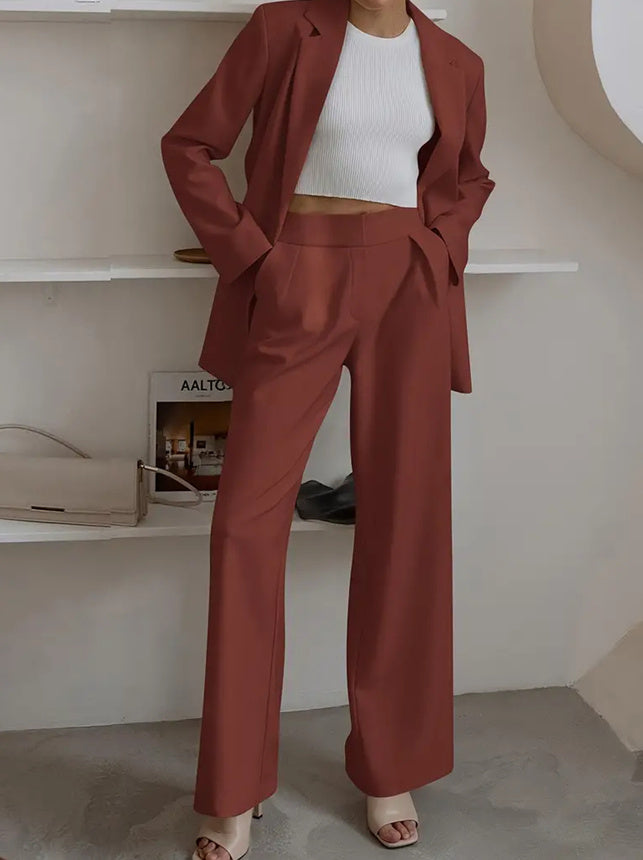 Women's Fashion Casual Solid Color Coat Trousers Suit