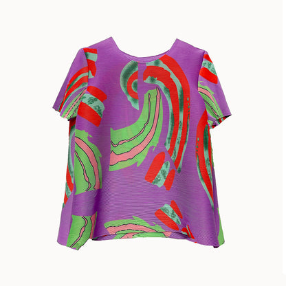 Pleated One Size Print Classic Design Plus Size Slim Top T-Shirt