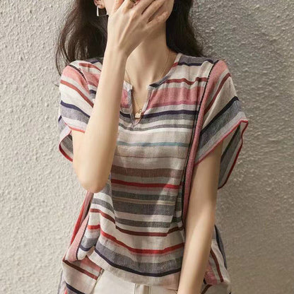 New Striped Shirt Women's Short Sleeve Loose