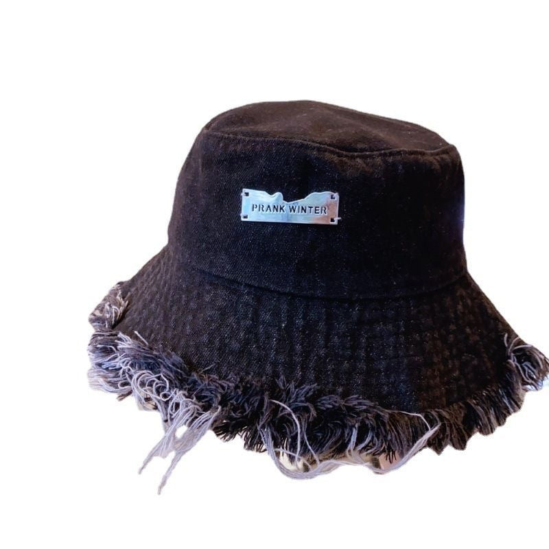 Jean Fisherman Hat Women's Spring And Summer Thin Washed Old Frayed Edge Bucket Hat Outdoor