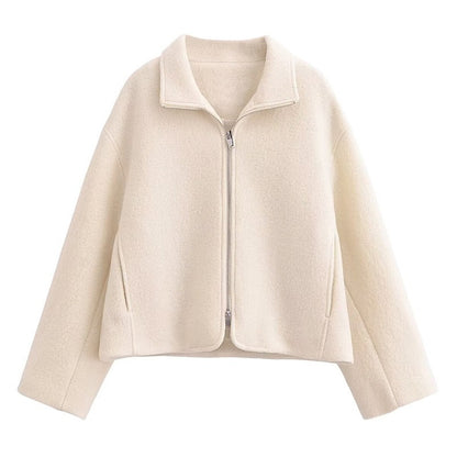 Collar solid color simple and versatile loose wool short jacket half skirt set