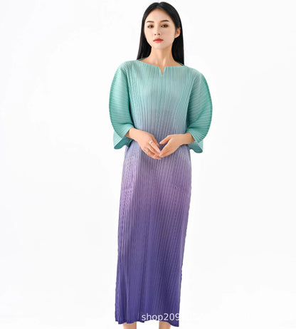 Spring Gradual Color Dress Loose Plus Size Casual Long Split Dress