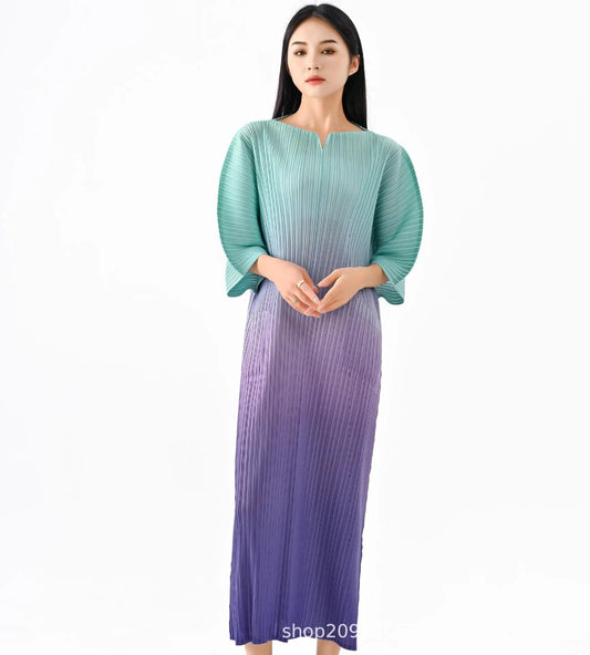 Spring Gradual Color Dress Loose Plus Size Casual Long Split Dress