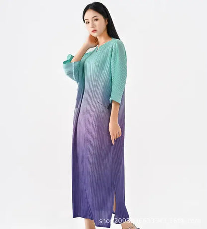 Spring Gradual Color Dress Loose Plus Size Casual Long Split Dress