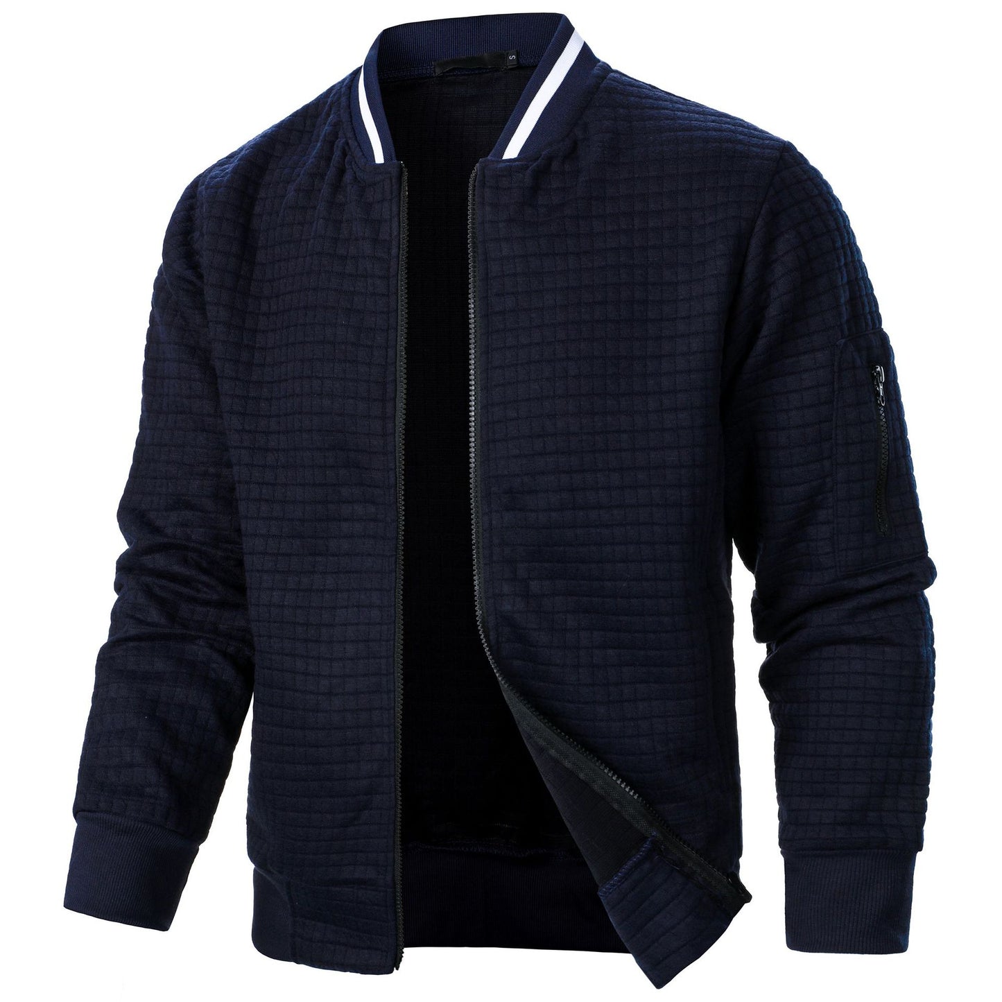 Men's new zipper stand up collar sweatshirt jacket men's casual plaid cardigan sweatshirt