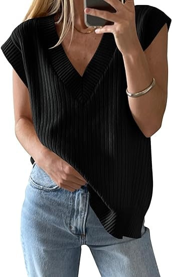 Solid V-neck Vest Sweater