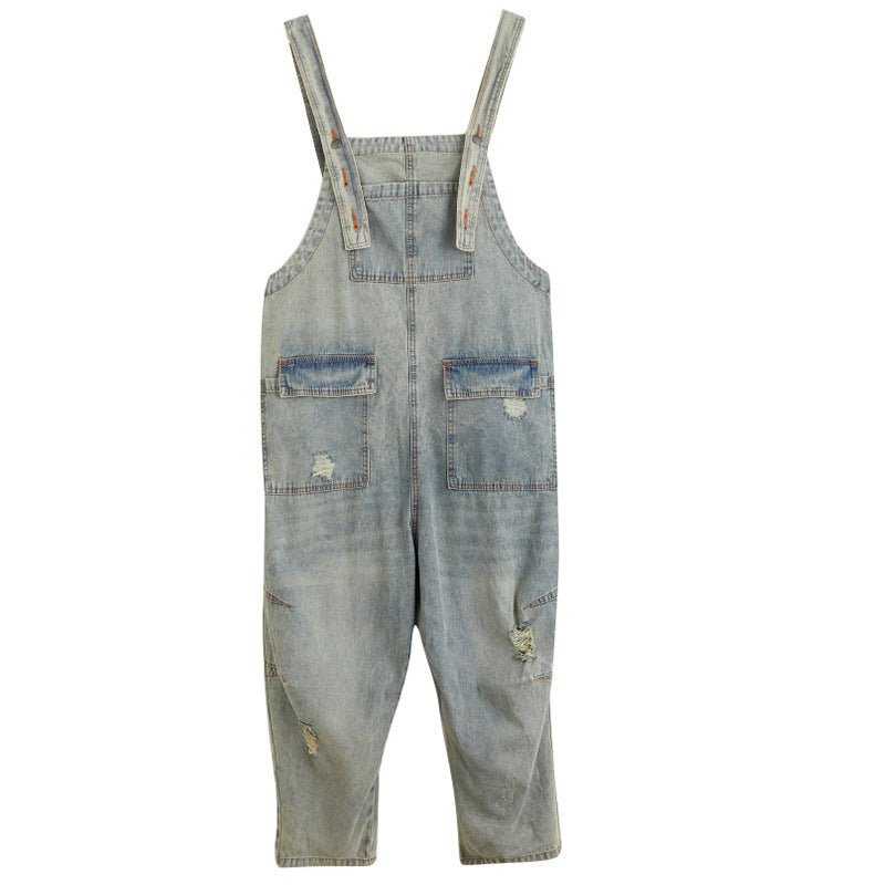 Women's Summer Retro Nostalgic Ripped Denim Overalls