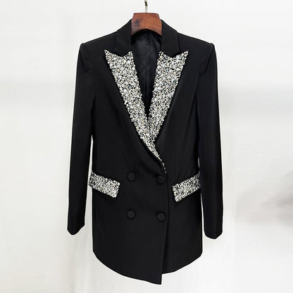 Fashionable new handmade gorgeous nail bead inlaid diamond slim fit mid length suit jacket