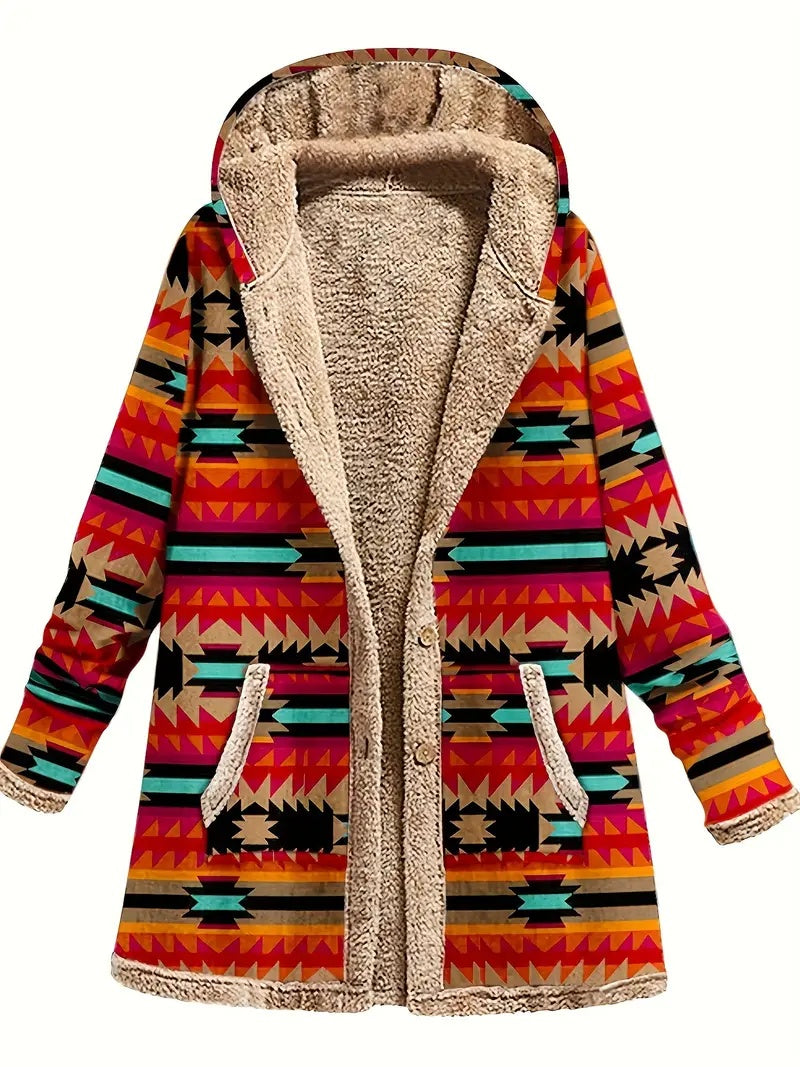 Cotton And Linen Printed Hoodie Warm Plush Coat