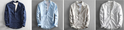 Simple Men's Casual Long Linen Sleeves Shirt Loose Solid Color