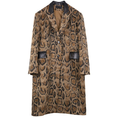 Loose Fit Brown Pattern Big Size Long Woolen Coat Parkas New Long Sleeve Women Fashion Autumn Winter