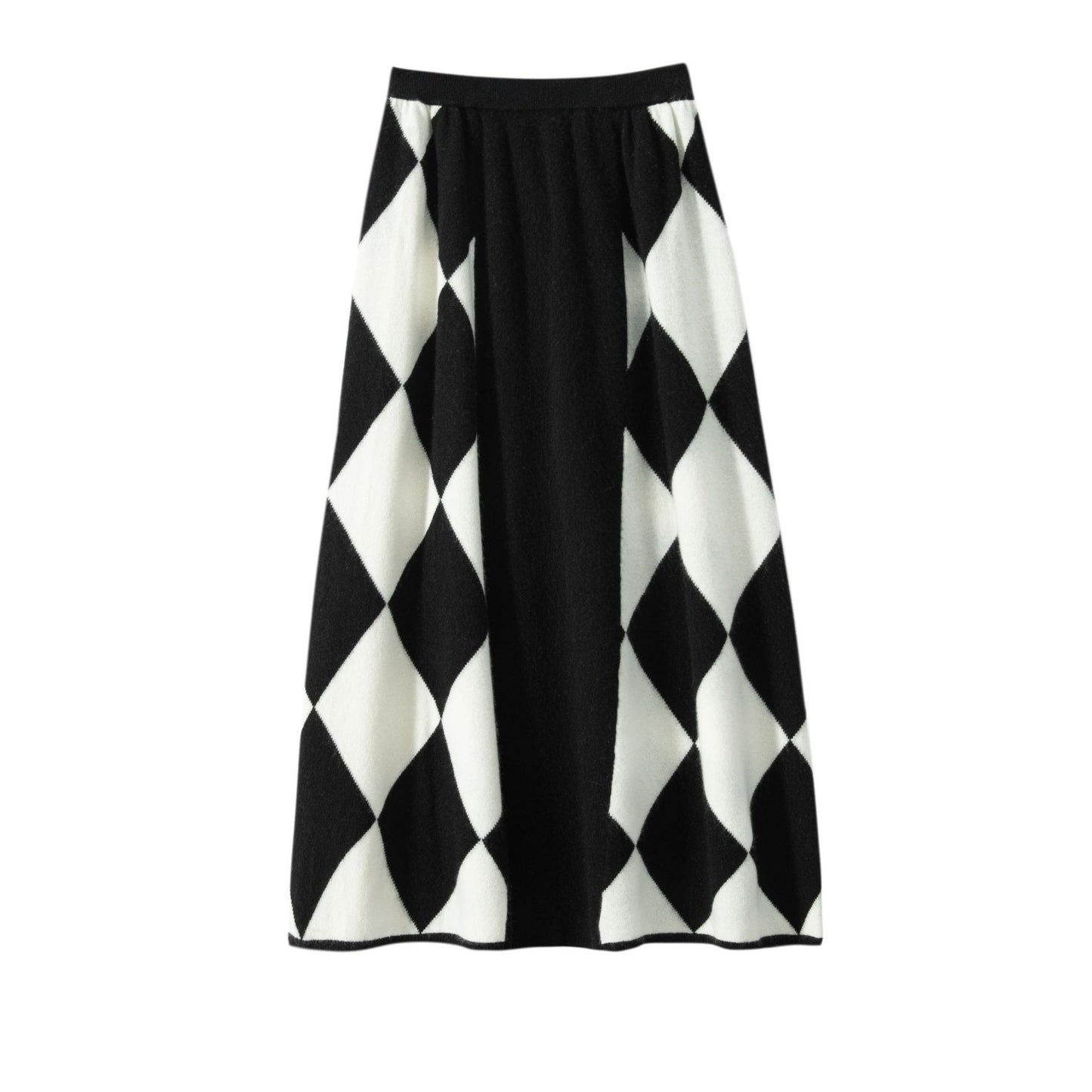 Women's half length skirt with elastic high waisted diamond checkerboard color matching A-line skirt short skirt