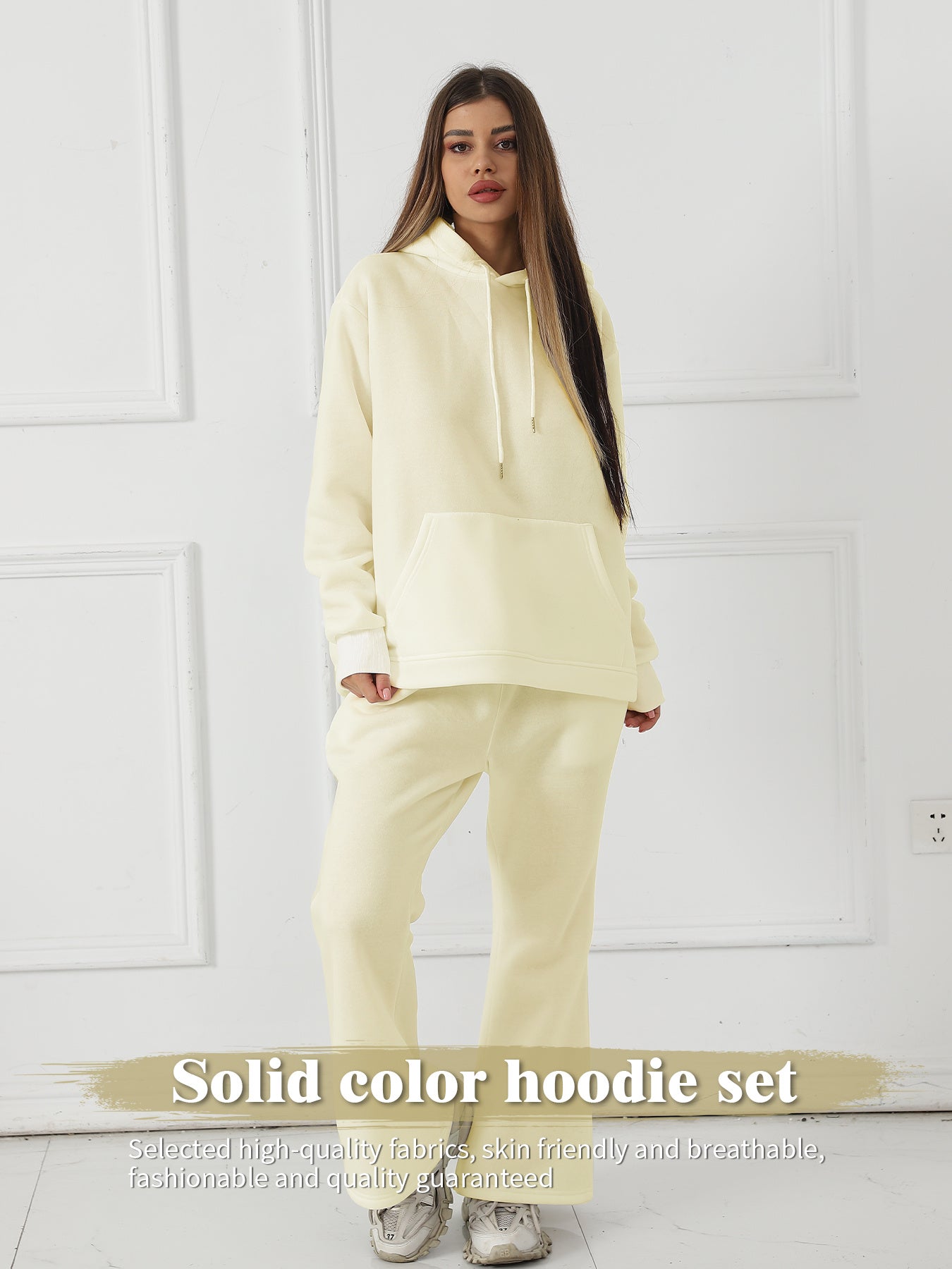 Women's Fashionable Casual Solid Color Long Sleeved Sweatshirt Set