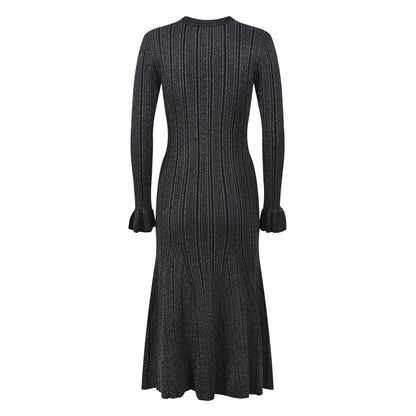 Elegant temperament socialite light luxury single breasted slim knit dress for women in autumn elegant fish tail long skirt