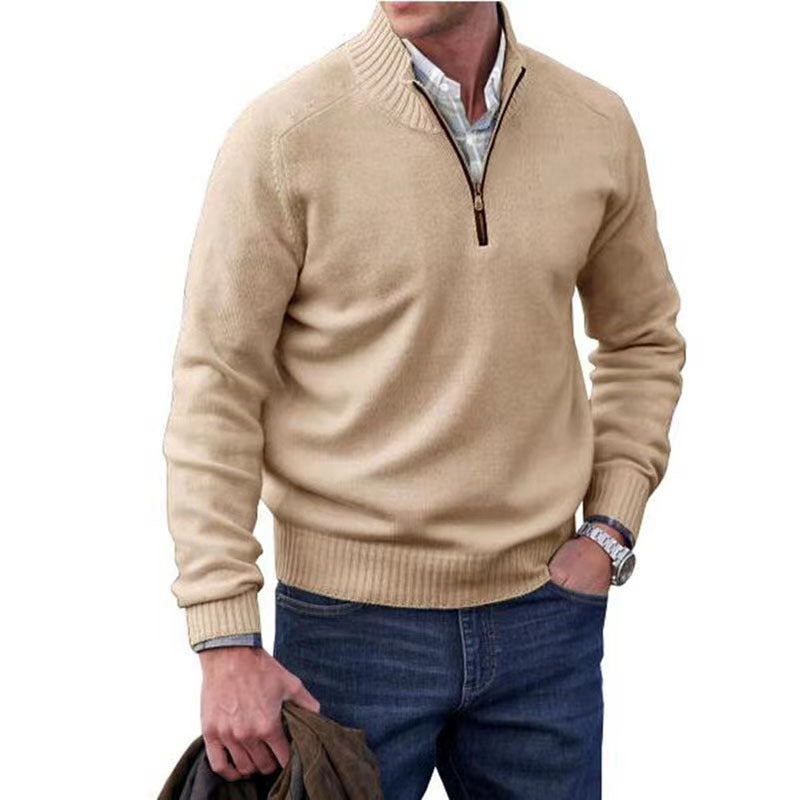 Men's Zipper Stand up Collar Sweater Wool Men's Warm Sweater