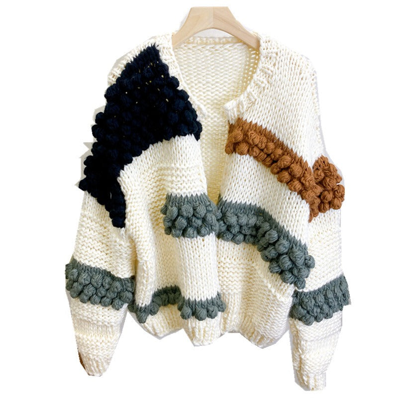 Knitted rod needle jacket cardigan three-dimensional ball sweater loose autumn and winter new top