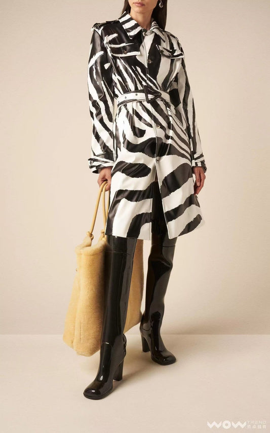 High Quality Autumn&Winter Elegant Coat Long Sleeve zebra Belt  Single Breasted Fashion Coat Women Vestide