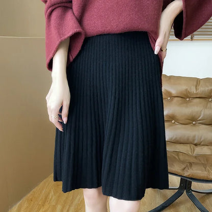 autumn and winter new high-end  pure wool women's skirt elegant pleated skirt fashionable loose knit skirt 5 colors