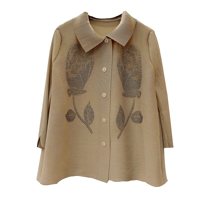 Autumn new hot stamping fashionable breasted jacket with slimming and versatile style, women's loose fitting mom outfit