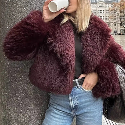 Autumn Winter Women's Jacket Faux Fur Coat Solid Loose Suede Short Jackets For Women Thick Warm Streetwear New Outerwear