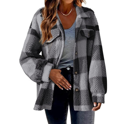 Women's Fashion Jacket Button Plush Coat