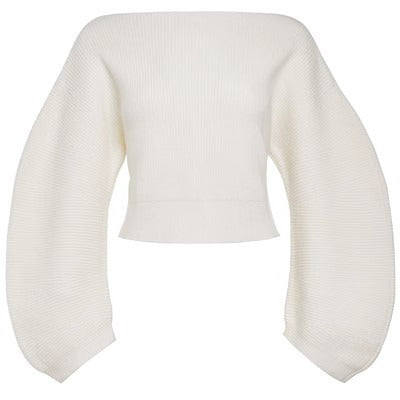 Spring Women Knitted Pullover Sweater Streetwear Boat Neck Long Sleeve Cropped Tops Fashion Red And White