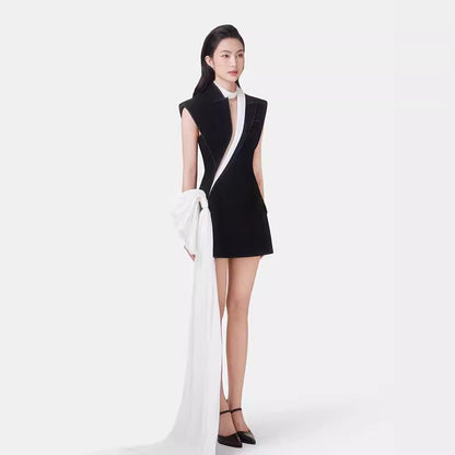 High-grade commuting contrast color A-line short skirt new style for spring and summer, niche temperament sleeveless waist slimm