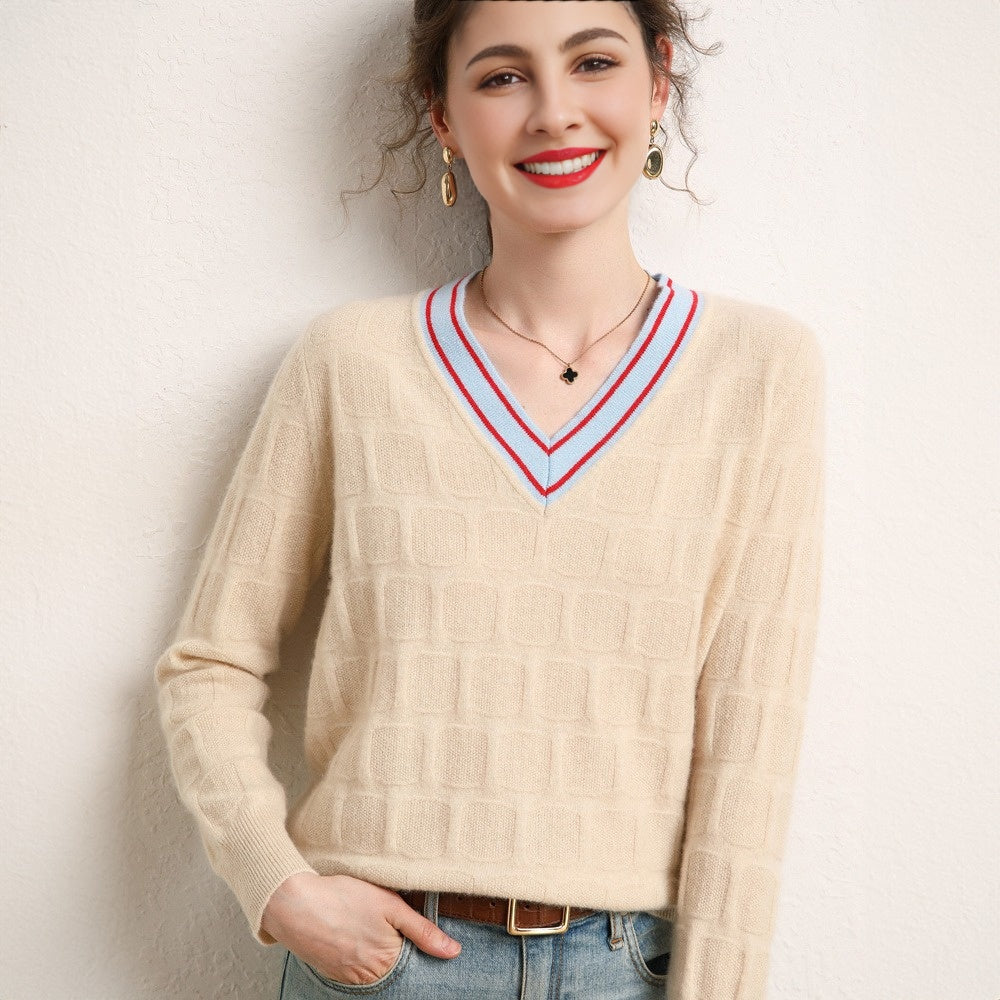 V-neck soft little goat sweater knitted short pullover for inner wear